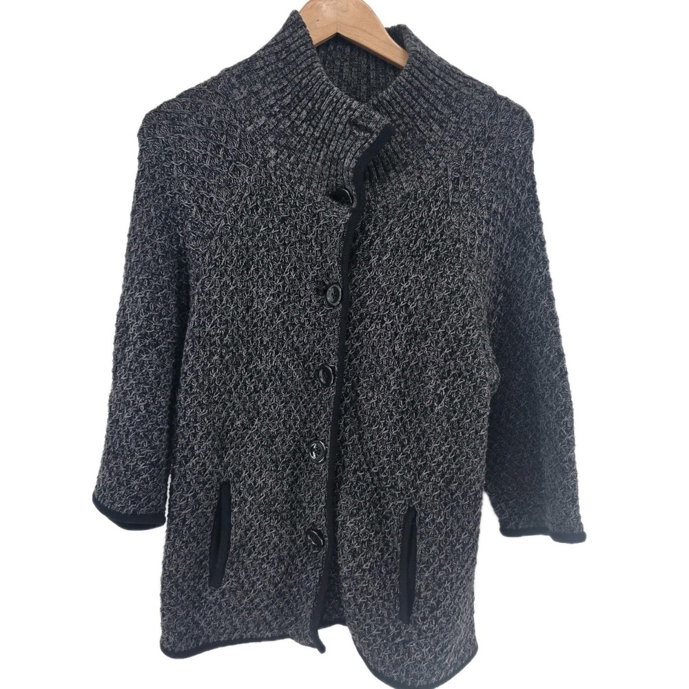 Talbots Cardigan Womens S Mock Neck Gray Marled Cotton Button Front EUC